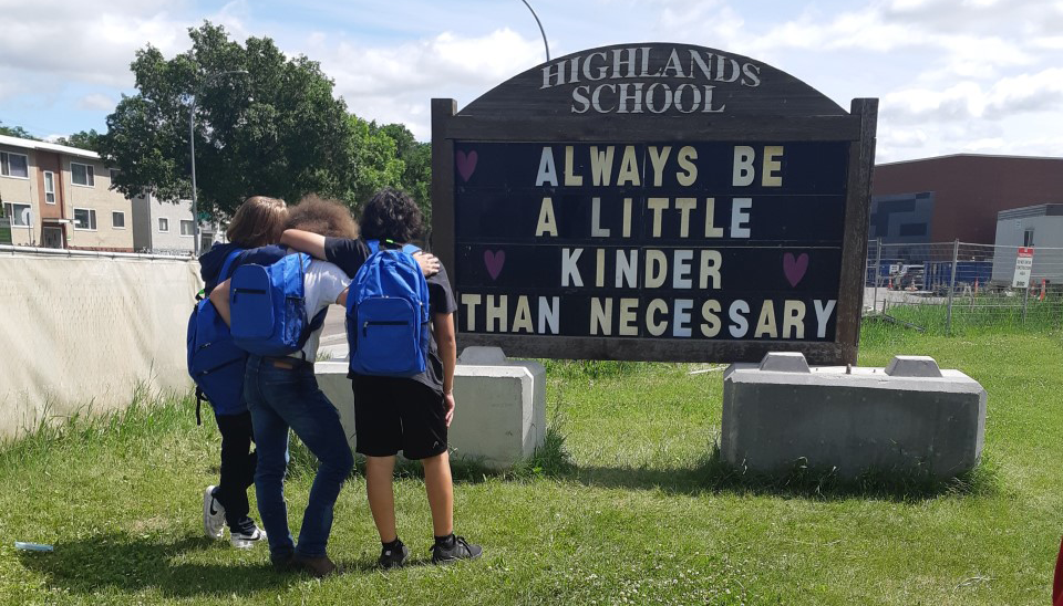 School sign reminds students to be kind