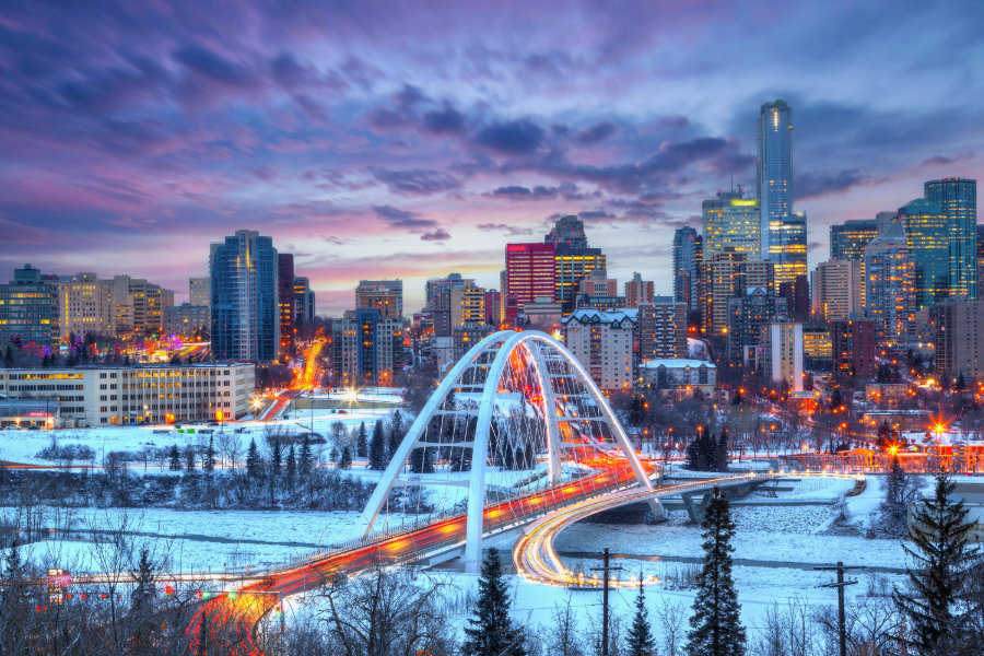 Downtown Edmonton during a winter sunset. ADobe Stock