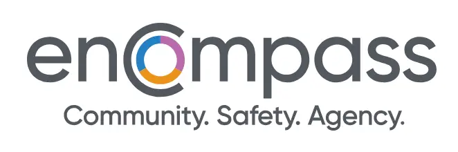 enCompass Community Safety Agency logo featuring the organization's name in lowercase letters, accompanied by a stylized design symbolizing guidance and community support.