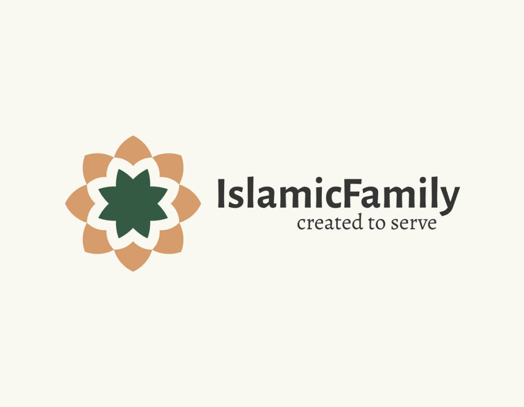 Islamic Family & Social Services Association logo featuring a stylized eight-pointed star with alternating green and orange petals, symbolizing unity and community support, accompanied by the organization's name in bold, uppercase letters.