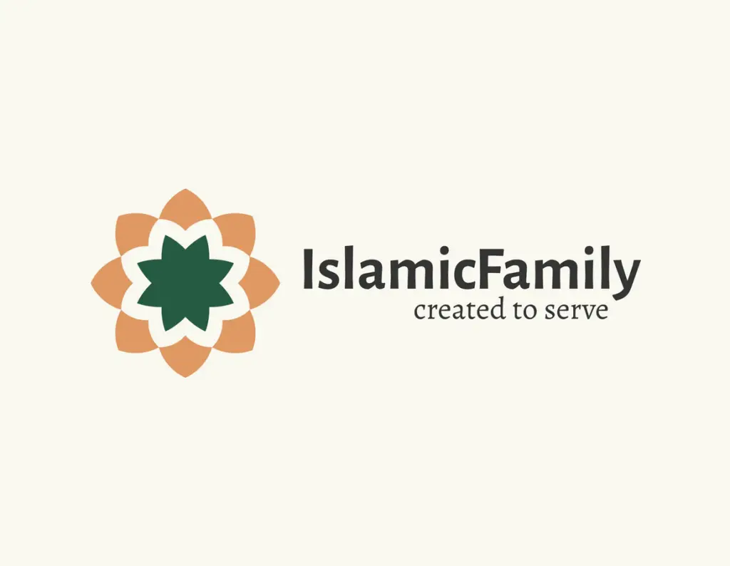Islamic Family & Social Services Association logo featuring a stylized eight-pointed star with alternating green and orange petals, symbolizing unity and community support, accompanied by the organization's name in bold, uppercase letters.