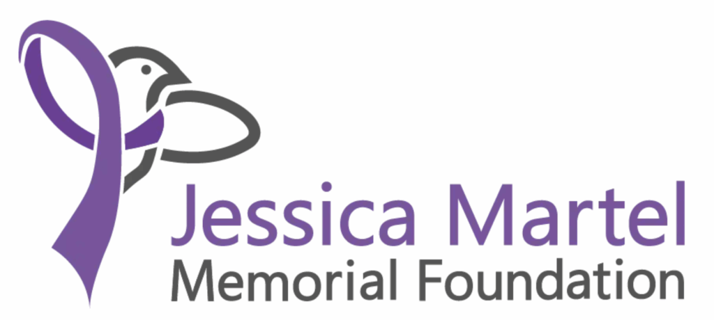 Jessica Martel Memorial Foundation logo featuring a stylized purple ribbon forming the shape of a heart, symbolizing remembrance and support for survivors of domestic violence, accompanied by the organization's name in bold, uppercase letters.