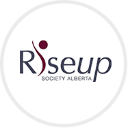 Riseup Society Alberta logo featuring the organization's name in bold, uppercase letters, accompanied by a stylized design symbolizing hope, empowerment, and community support.