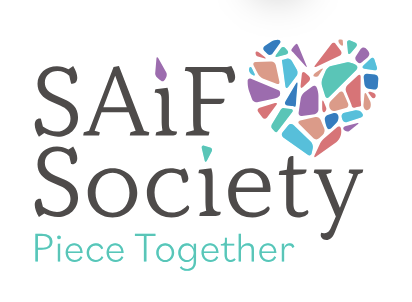 SAiF Society logo featuring a stylized heart composed of multicolored, interlocking puzzle pieces, symbolizing healing, unity, and the collaborative journey toward recovery from family violence, accompanied by the organization's name in bold, uppercase letters.