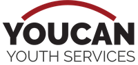 YOUCAN Youth Services logo featuring the organization's name in bold, uppercase letters, with a red arc above the 'YOUCAN' text symbolizing support and guidance, accompanied by the tagline 'Our Support. Their Success.' in smaller font below.