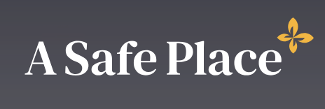 A Safe Place logo featuring the organization's name in bold, uppercase letters, accompanied by a stylized design symbolizing safety, support, and community unity.