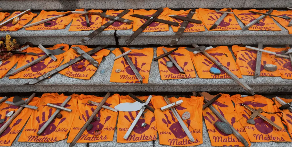Every Child Matters Orange Shirts on Steps, Symbol of Canada National Day for Truth and Reconciliation