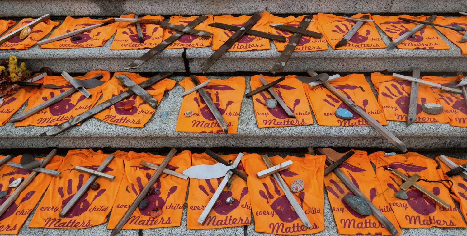 Every Child Matters Orange Shirts on Steps, Symbol of Canada National Day for Truth and Reconciliation
